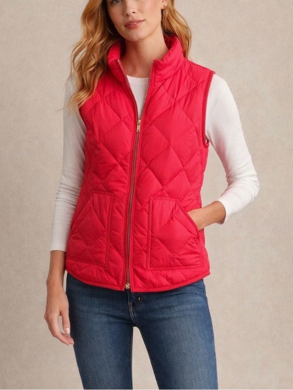 J.Crew Quilted Down Vest in Coral Size XS
